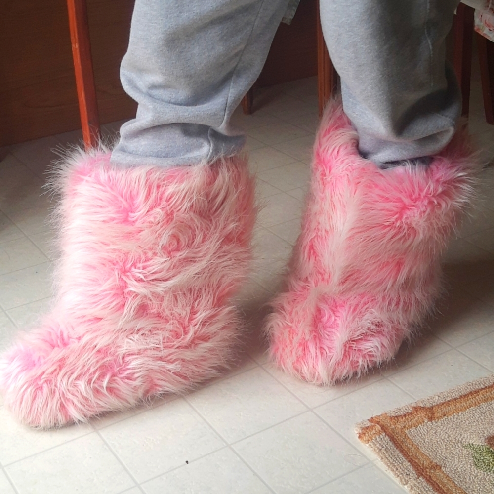 Steve Madden "Fuzzball" Pink Faux Fur Boots